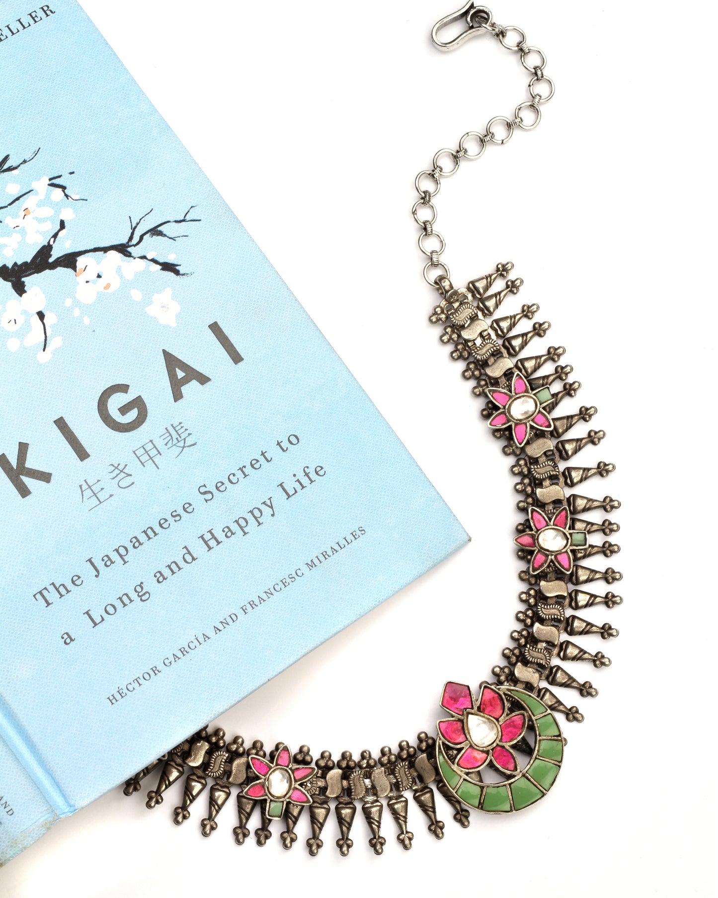 Sangeeta Boochra Pink Tribal Silver Necklace-Necklace-Sangeeta Boochra