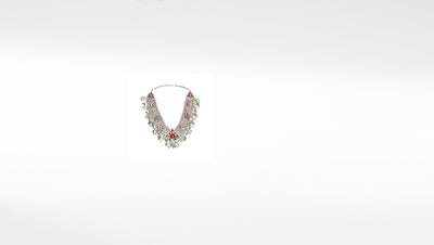 Sangeeta Boochra Pink Tribal Silver Necklace With Emerald, Turquoise And Ruby
