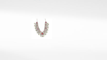 Sangeeta Boochra Pink Tribal Silver Necklace With Emerald, Turquoise And Ruby