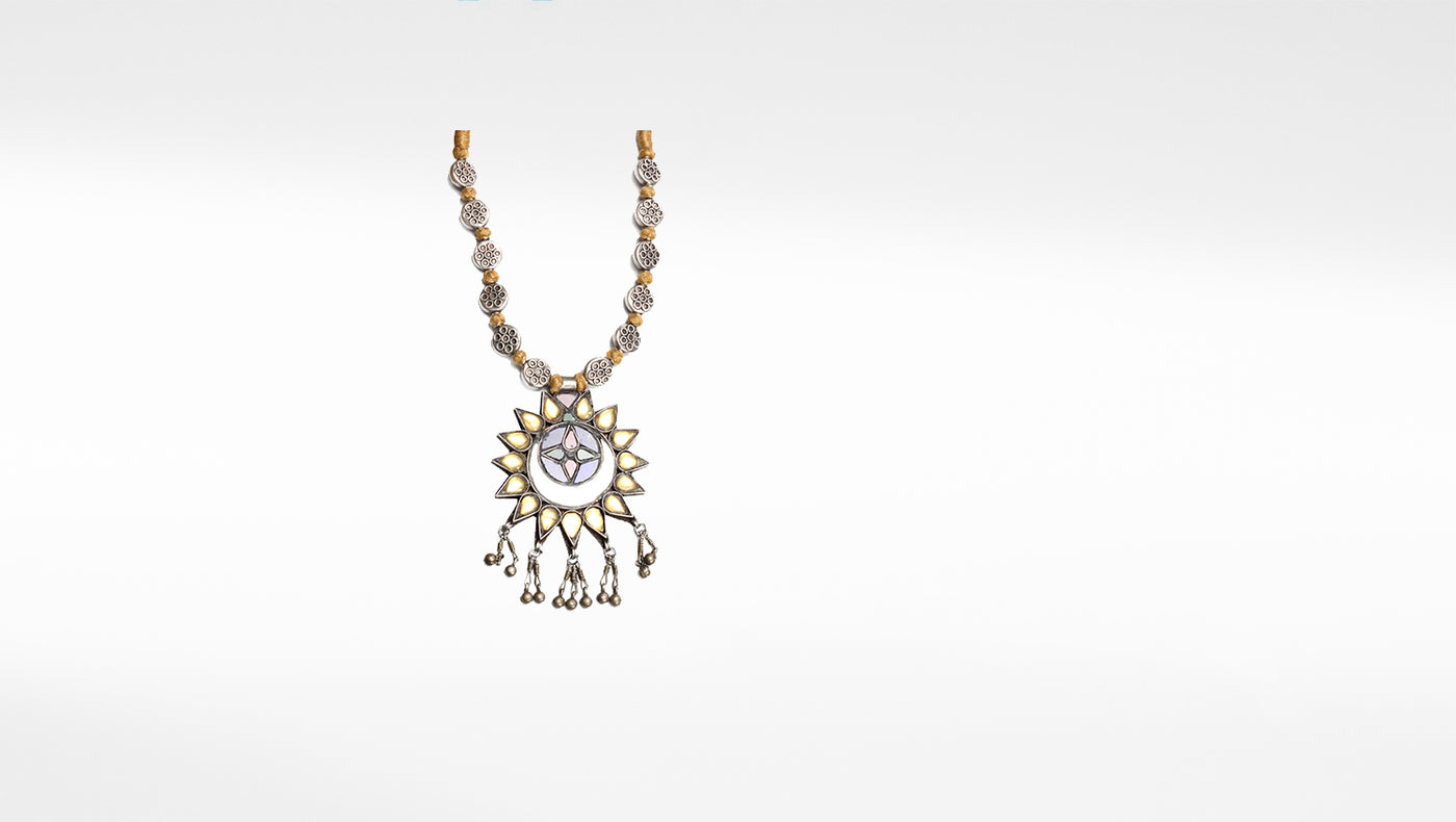 Sangeeta Boochra Tribal Silver Necklace With Glass