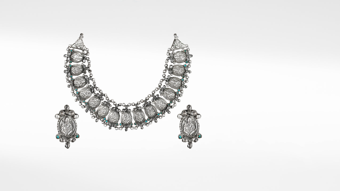 Piharvaa Silver Necklace with Earrings