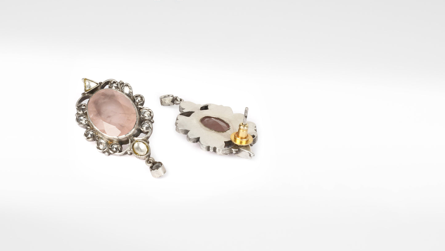 Qurbat Silver Rose Quartz Necklace with Earrings and Ring