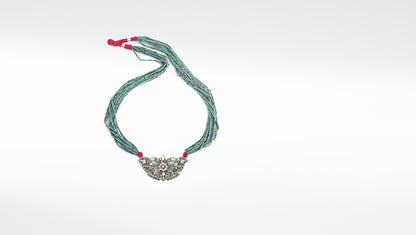 Sangeeta Boochra Green Tribal Silver Necklace