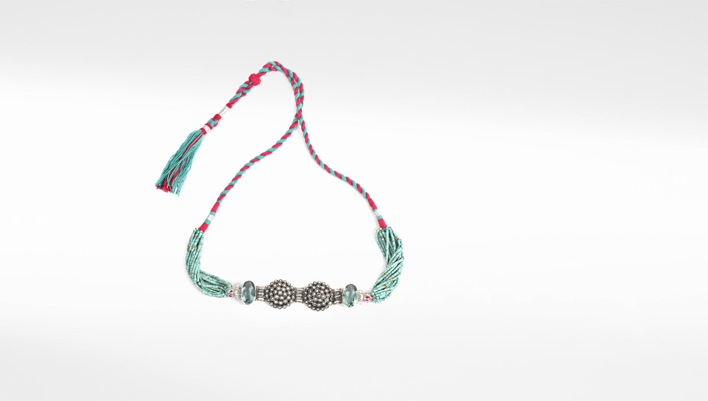 Sangeeta Boochra Green Tribal Silver Choker Necklace