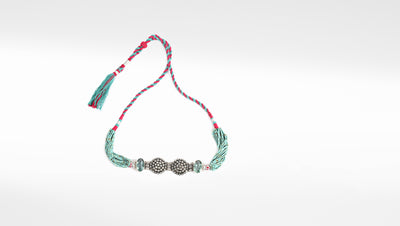 Sangeeta Boochra Green Tribal Silver Choker Necklace