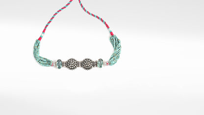 Sangeeta Boochra Green Tribal Silver Choker Necklace