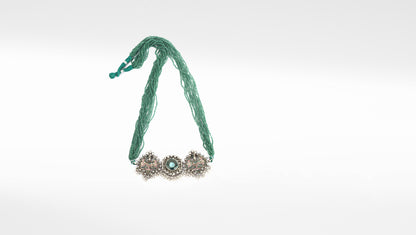 Sangeeta Boochra Green Tribal Silver Necklace