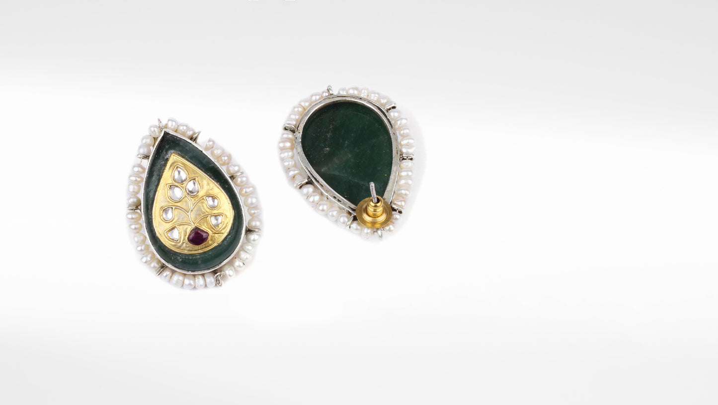 Sangeeta Boochra X Payal Singhal  Mehreen Silver Earring with Green Onyx Stone