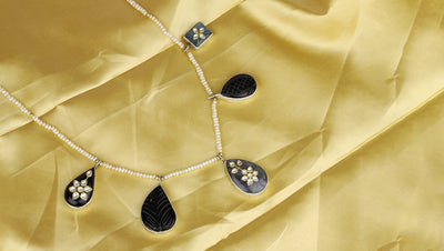 Sangeeta Boochra X Payal Singhal  Ira Silver Necklace with Multiple Stones and Pearl Chain