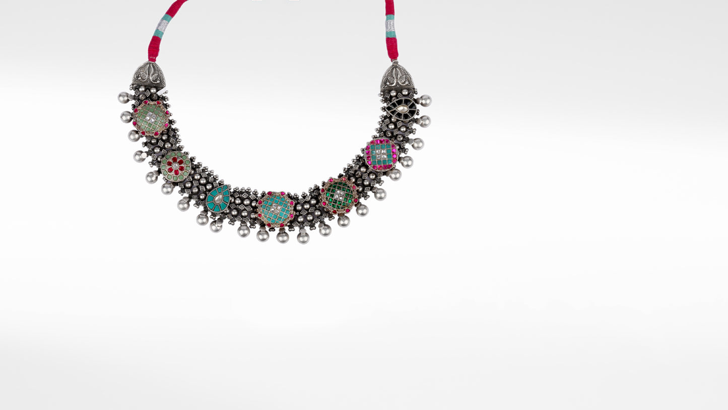 Sangeeta Boochra X Payal Singhal  Sofia Silver Necklace with Kundan