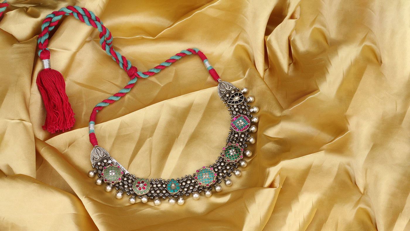 Sangeeta Boochra X Payal Singhal  Sofia Silver Necklace with Kundan