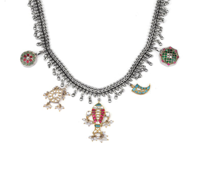 Sangeeta Boochra X Payal Singhal Pariza Silver Necklace with Kundan Motifs-Necklace-Sangeeta Boochra