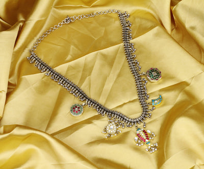 Sangeeta Boochra X Payal Singhal Pariza Silver Necklace with Kundan Motifs-Necklace-Sangeeta Boochra