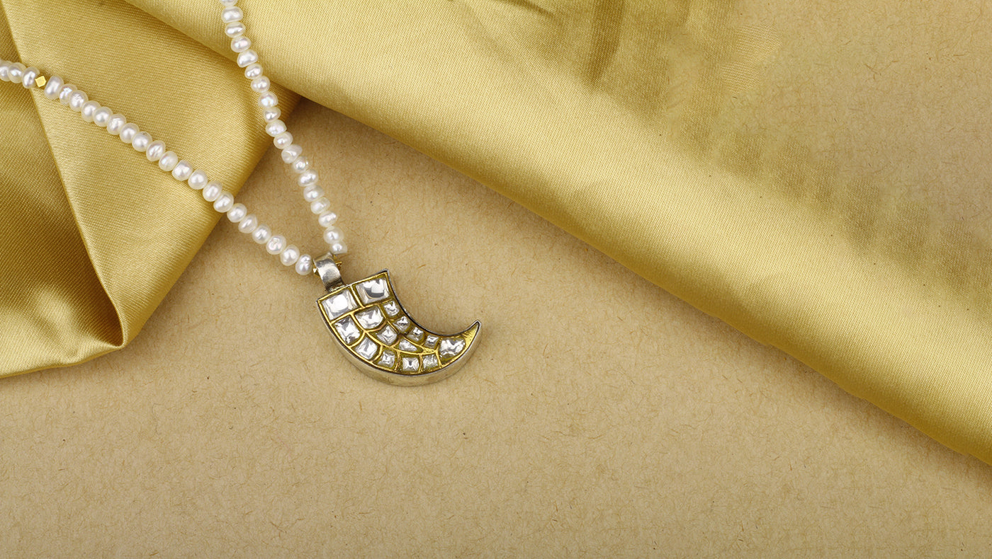 Sangeeta Boochra X Payal Singhal  Gul Silver Pendant with Pearl Chain