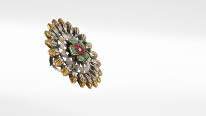 Gold Plated Kundan Silver Ring