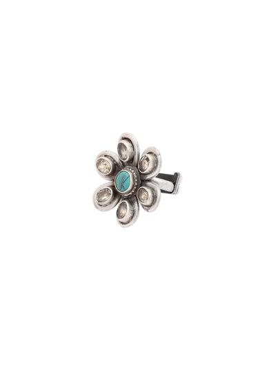 Sangeeta Boochra Turquoise Dual Tone Tribal Silver Adjustable Ring-Ring-Sangeeta Boochra