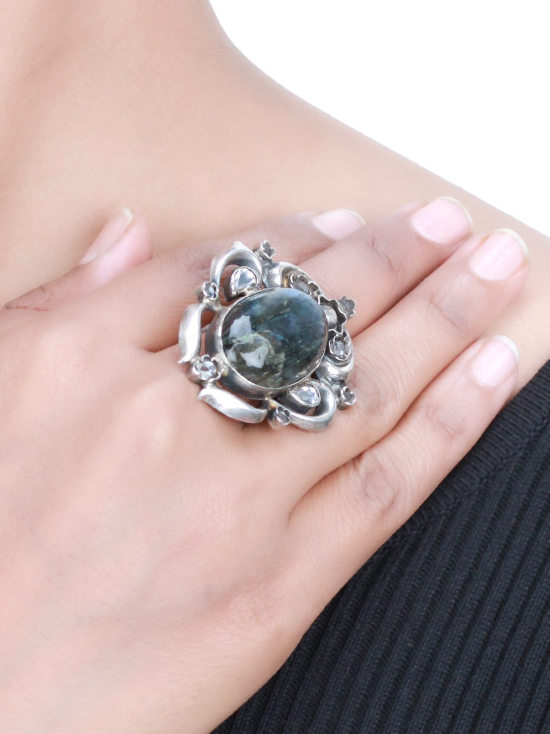 Sangeeta Boochra Blue Tribal Silver Adjustable Ring-Ring-Sangeeta Boochra