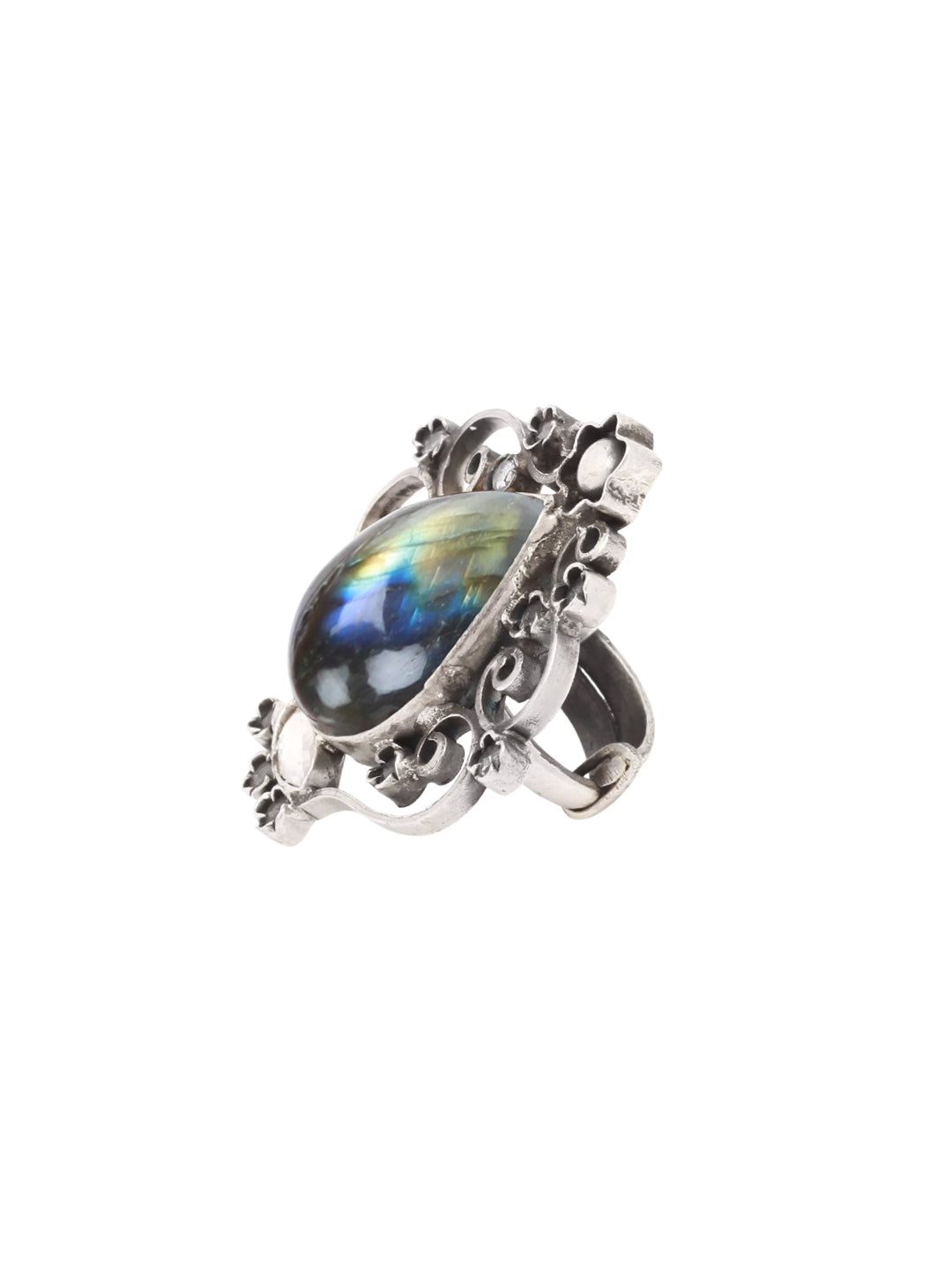 Sangeeta Boochra Blue Tribal Silver Adjustable Ring-Ring-Sangeeta Boochra