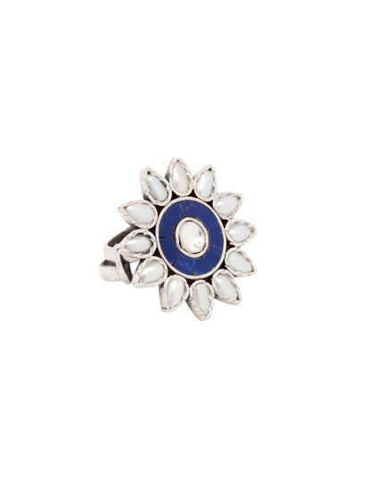 Sangeeta Boochra Blue Tribal Silver Adjustable Ring-Ring-Sangeeta Boochra