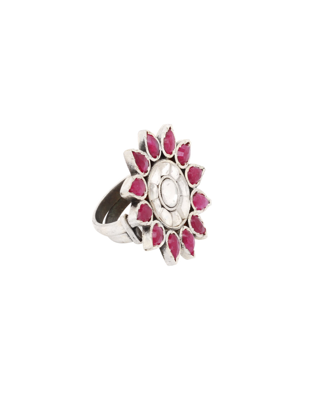 Sangeeta Boochra Red Tribal Silver Adjustable Ring-Ring-Sangeeta Boochra