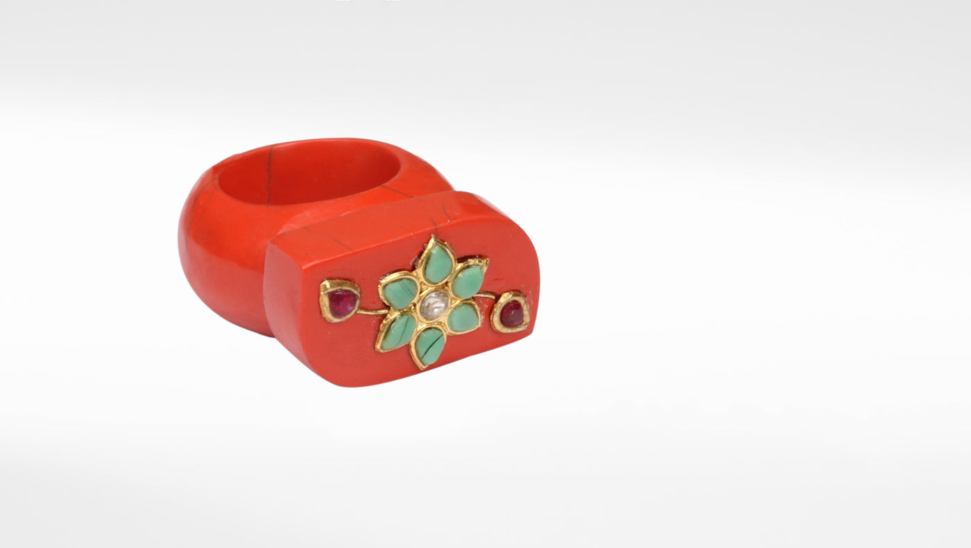 Red Coral Gemstone Ring By Sangeeta Boochra