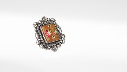 Sangeeta Boochra Silver Motifs Onyx Ring