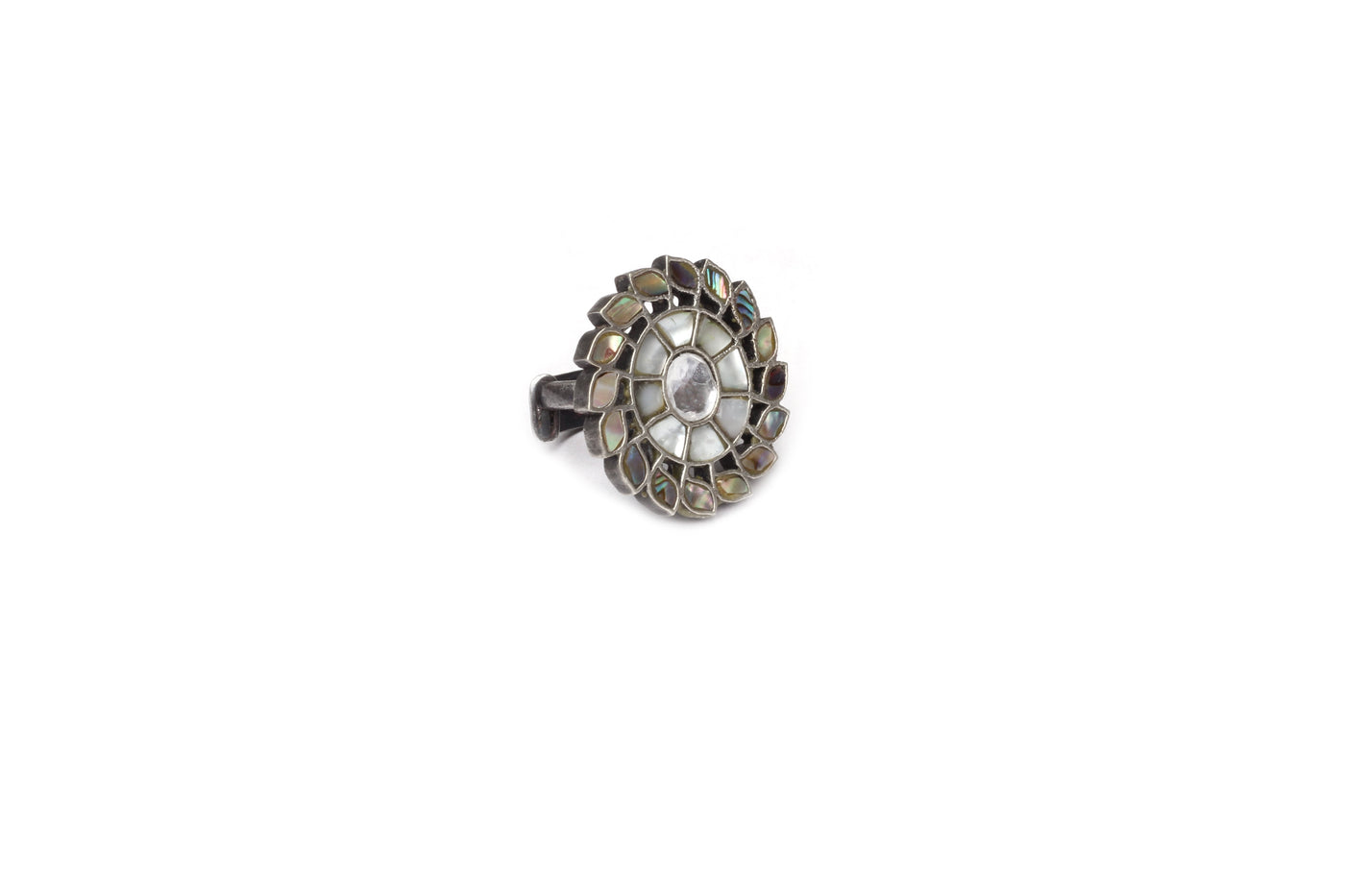 Sangeeta Boochra Silver Oxidised Adjustable Traditional Ring with Floral Gemstone Worked-Ring-Sangeeta Boochra