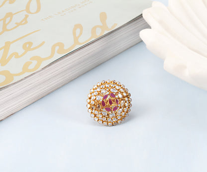 Sangeeta Boochra Pink Gold Tone Silver Adjustable Ring