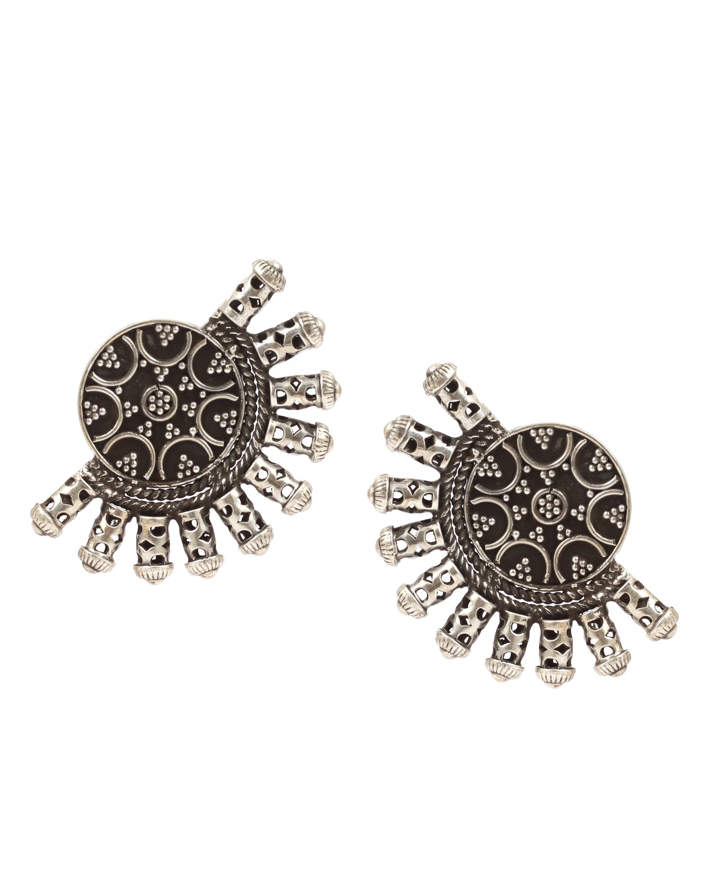 Sangeeta Boochra Black Tribal Silver Earrings-Earrings-Sangeeta Boochra