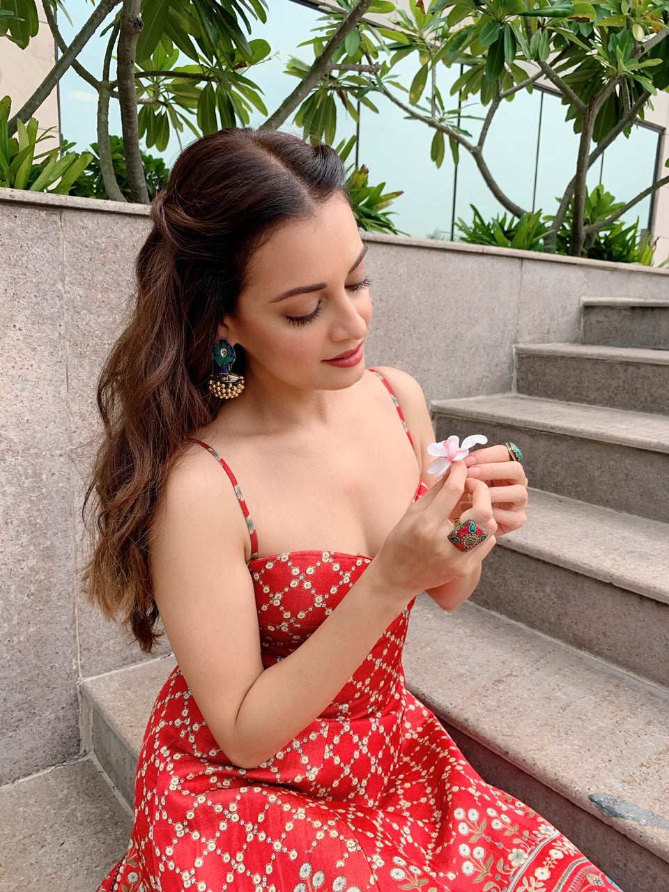 Dia Mirza in 24k Gold Plated Silver Earrings With Turquoise stone-Earrings-Sangeeta Boochra