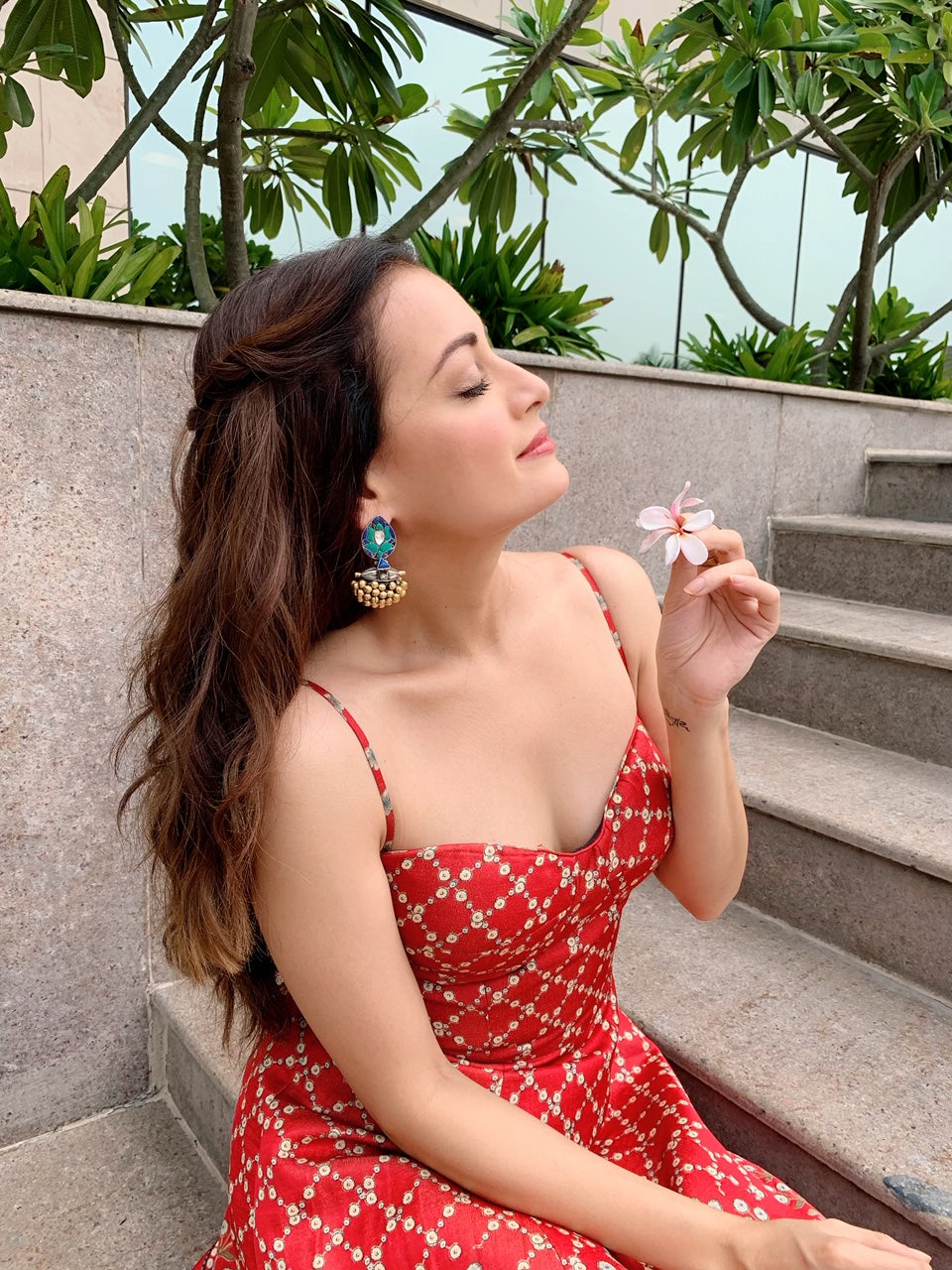 Dia Mirza in 24k Gold Plated Silver Earrings With Turquoise stone-Earrings-Sangeeta Boochra