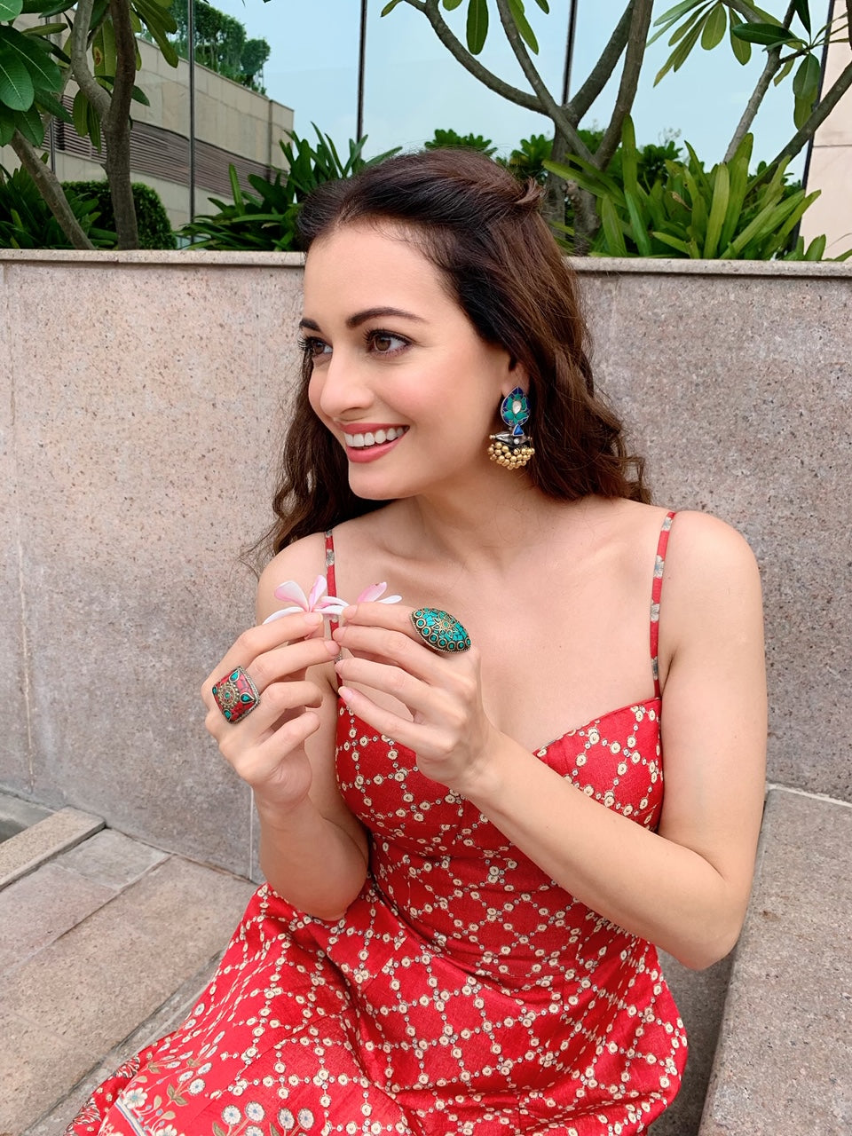 Dia Mirza in 24k Gold Plated Silver Earrings With Turquoise stone-Earrings-Sangeeta Boochra