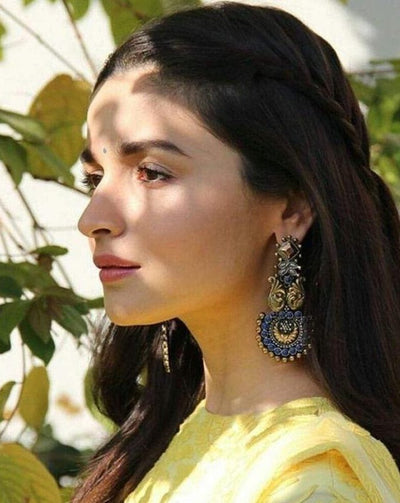 Alia Bhatt in Sangeeta Boochra Silver Handmade Earrings With Blue Stone-Earrings-Sangeeta Boochra